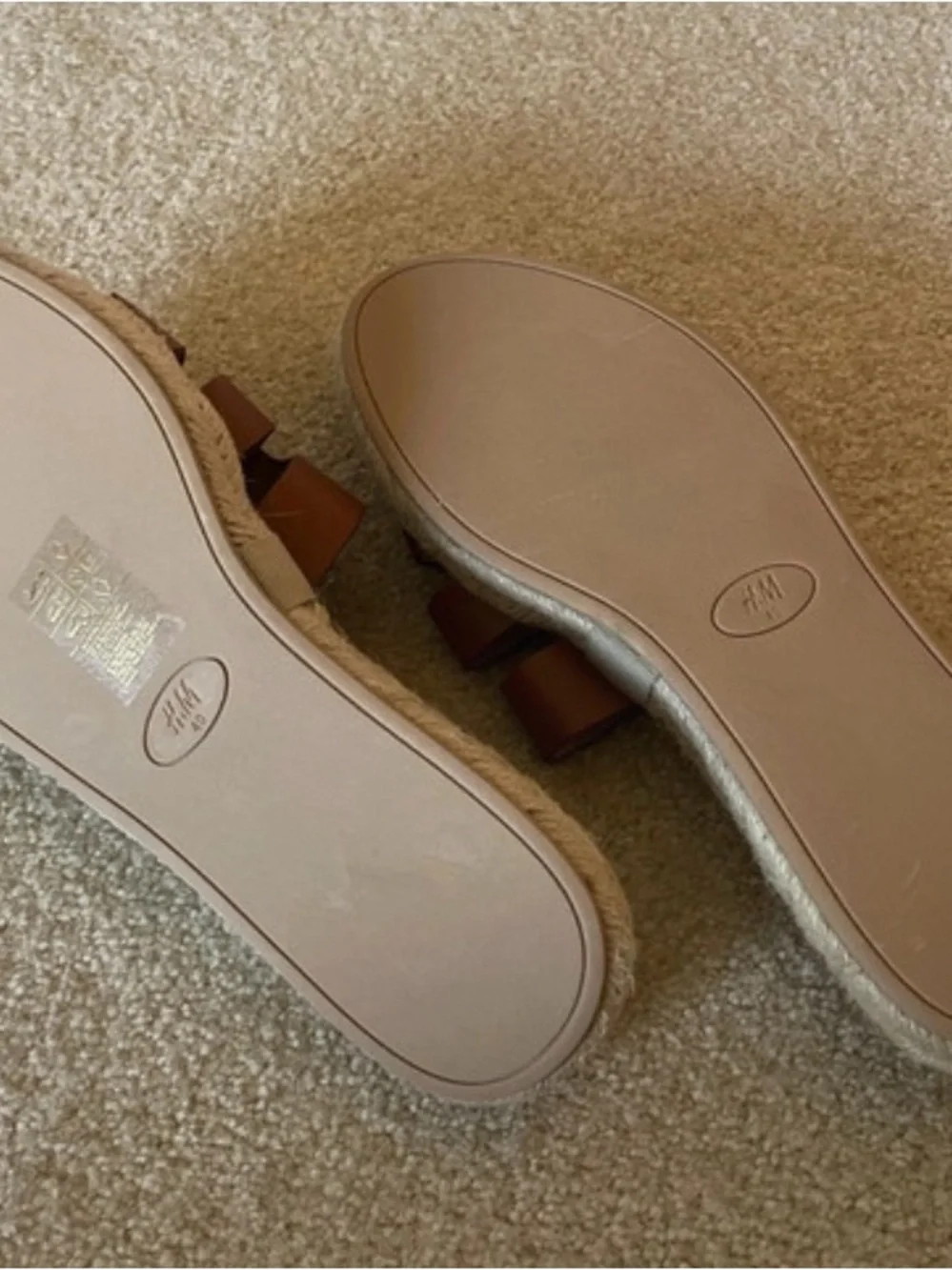 H&M Tan Brown Faux Leather Strap Espadrille Slide Sandals